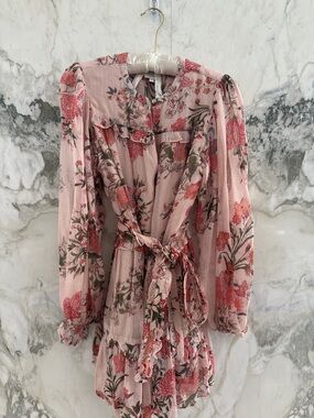 HEMANT & NANDITA Blush Floral Ruffle Mini Dress